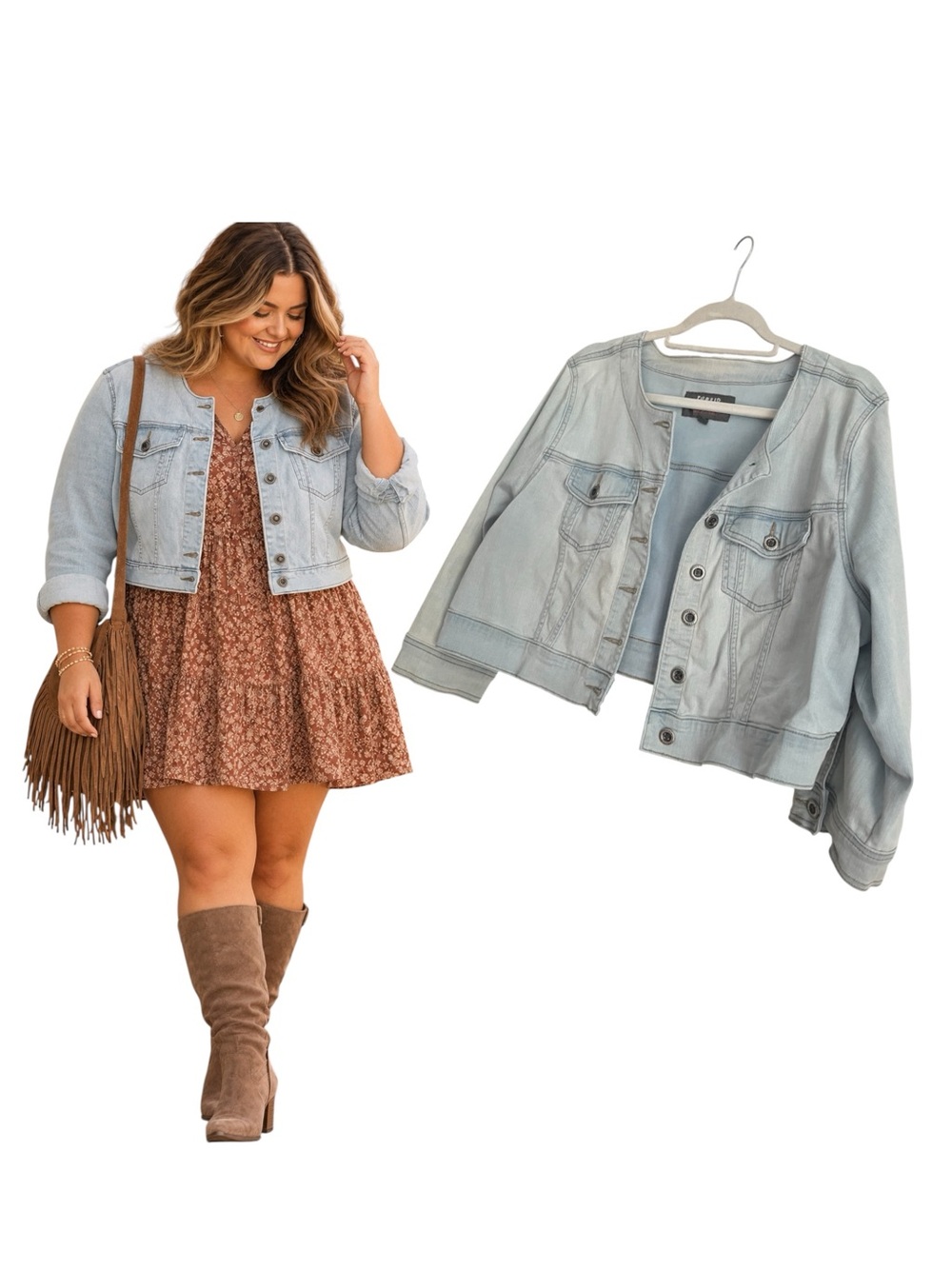Torrid Light Wash Collarless Cropped Denim Jacket Size 2 2X 18/20 Stretch